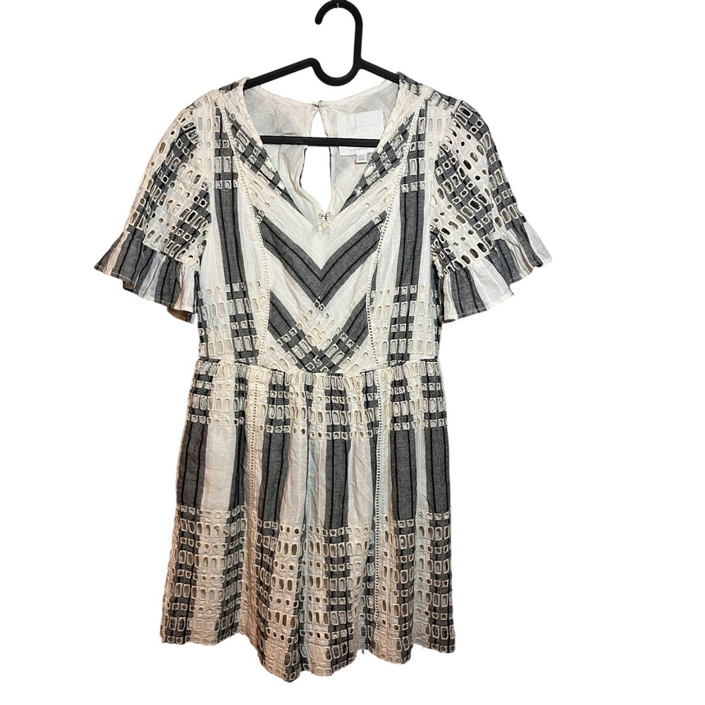 Anthropologie Romper Eyelet Ruffle Shorts White Black US Boho Feminine‎ Vacation